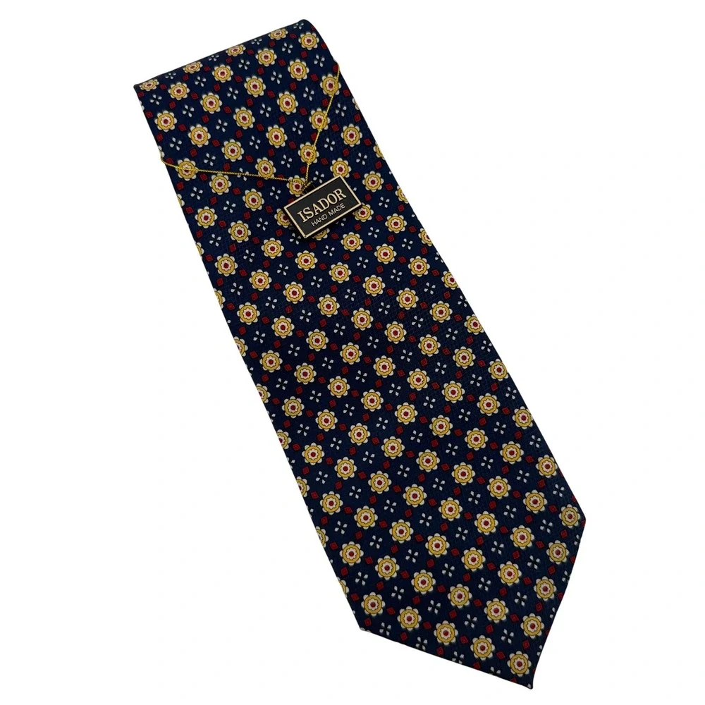 ISADOR HAND MADE Silk Necktie Men's‎ Blue Floral Pattern Business Formal